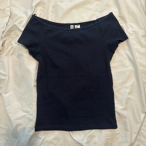 H&M navy Blue Fitted Cap Sleeve T-Shirt